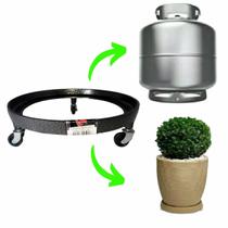 Suporte Para Botijão De Gás Reforçado Giratório Em Alumínio fundido Grosso 3 Rodinhas