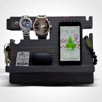 Suporte para Celular Madeira Pinus Shou Sugi Ban - Midan Creative Woods - Suporte Smartwatch