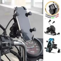 Suporte Para Celular Modelo X Aranha Com Carregador 2.1A Moto Multifuncional Motocicleta Suporte Para Celular Modelo X Aranha Com Carregador 2.1A Moto Multifuncional Motocicleta
