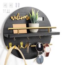 Suporte para chaves e correspondências, suporte de parede, LEIRUOTM, rústico, de madeira, preto Suporte para chaves e correspondências, suporte de parede, LEIRUOTM, rústico, de madeira, preto