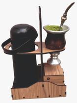 Suporte para Chimarrão em MDF Amadeirado com Porta Térmica, 1 Litro
