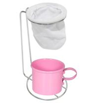 Suporte para Coador de Café Cromado com Caneca Esmaltada Rosa