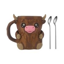 Suporte Para Copo De Gelo Impresso Em 3D Highland Cow Com Alça Anticongelante E Gaveta Para Lanches,