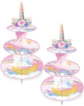 Suporte para cupcakes BACUTHY Unicorn de 3 camadas para 48 unidades com 2 chapéus