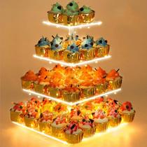 Suporte para cupcakes YestBuy Torre de acrílico de 4 camadas com luz LED