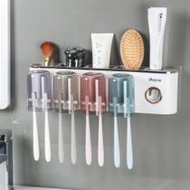 Suporte para escova de dentes e acessórios de banheiro com dispensador de pasta de dente Suporte para escova de dentes e acessórios de banheiro com dispensador de pasta de dente