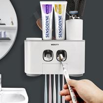 Suporte para escova de dentes WEKITY montado na parede com dispensador cinza Suporte para escova de dentes WEKITY montado na parede com dispensador cinza