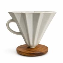 Suporte Para Filtro De Café 103 Cerâmica Flocos Com Base Madeira Suporte Para Filtro De Café 103 Cerâmica Flocos Com Base Madeira