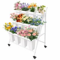 Suporte para Flores PROLEE com 12 Baldes, Triangular, Branco, com Rodízios Suporte para Flores PROLEE com 12 Baldes, Triangular, Branco, com Rodízios