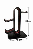 Suporte para Fone de Ouvido e 2 Controles Impressão 3D em PLA Preto com Listra Vermelha