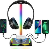Suporte para fone de ouvido New bee RGB com carregamento sem fio e portas USB