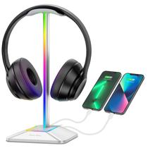 Suporte para fone de ouvido New bee RGB com portas USB-C e USB Silver