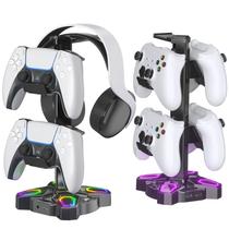 Suporte para fones de ouvido KDD Gaming RGB rotativo com 2 portas USB brancas