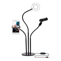 Suporte Para Gravação de Vídeo 3 em 1 Com Ring Light YouTubers Led Microfone e Suporte celular Suporte Para Gravação de Vídeo 3 em 1 Com Ring Light YouTubers Led Microfone e Suporte celular