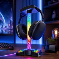 Suporte para Headset Headphone com LED Luz Ambiente Base Antiderrapante USB Tipo C Mesa Gamer LE-199