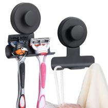 Suporte para lâmina de barbear e aparelho de barbear para banheiro Supopular com ventosa, preto Suporte para lâmina de barbear e aparelho de barbear para banheiro Supopular com ventosa, preto