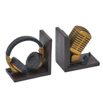 Suporte Para Livros Decorativo Fone E Microfone 28 X 15 X 6 Cm