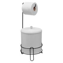 Suporte para Lixeira e Papel Higiênico na cor preta com cesto plástico.