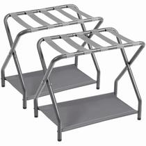 Suporte para malas AMHANCIBLE dobrável de metal, kit com 2 e prateleira Suporte para malas AMHANCIBLE dobrável de metal, kit com 2 e prateleira