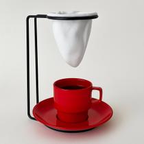 Suporte para Mini Coador de Café com Xícara e Pires Preto com Vermelho