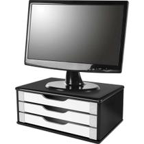 Suporte para Monitor com 3 Gavetas 39X26X16CM MDF Preto e Branco Suporte para Monitor com 3 Gavetas 39X26X16CM MDF Preto e Branco