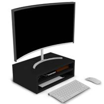 Suporte Para Monitor De Mesa Com Duas Divisórias MDP Preto - Genus Móveis