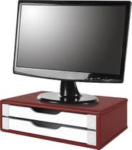 Suporte para Monitor de Mesa em MDF Vermelho com 2 Gavetas Brancas Souza Referência 3360