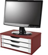 Suporte para Monitor de Mesa em MDF Vermelho com 3 Gavetas Brancas Souza Referência 3355
