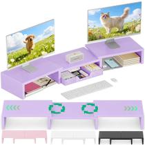 Suporte para Monitor Duplo OPNICE com Gaveta Roxo