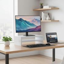 Suporte para Monitor MDF 33cm Branco Duplo Notebook PC Gamer Tv Home Office Decorativo Base