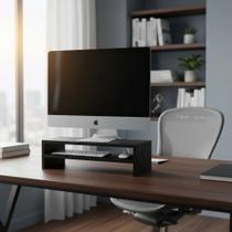 Suporte para Monitor MDF 33cm Preto Duplo Notebook PC Gamer Tv Home Office Decorativo Base