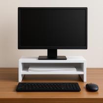 Suporte para Monitor MDF 53cm Branco Duplo Mesa Notebook Tv Home Office Base Madeira Decorativo Suporte para Monitor MDF 53cm Branco Duplo Mesa Notebook Tv Home Office Base Madeira Decorativo