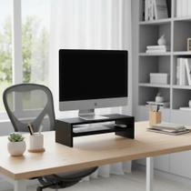 Suporte para Monitor MDF 53cm Preto Duplo Mesa Notebook Tv Home Office Base Madeira Decorativo