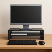 Suporte para Monitor MDF 53cm Preto Duplo Mesa Notebook Tv Home Office Base Madeira Decorativo Suporte para Monitor MDF 53cm Preto Duplo Mesa Notebook Tv Home Office Base Madeira Decorativo