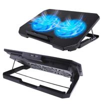 Suporte para Notebook com Base Refrigerada 2 Coolers Silenciosos, LED Azul, Altura Ajustável, USB Extra, Compatível com Laptops de 12 a 17