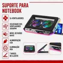Suporte para Notebook com Cooler RGB 2 Ventoinhas Base Ajustável Hub 6 Portas DELTA-B3126GG