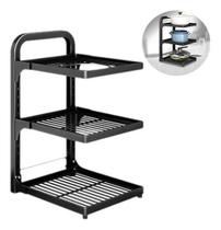 Suporte para Panelas de Bancada 3 Andares com Furos Organizador de Cozinha Preto Liso, Resistente e Fácil Montagem Suporte para Panelas de Bancada 3 Andares com Furos Organizador de Cozinha Preto Liso, Resistente e Fácil Montagem