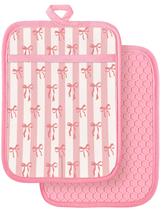 Suporte para panelas Slohif, laço de silicone 100% algodão rosa, pacote com 2 unidades Suporte para panelas Slohif, laço de silicone 100% algodão rosa, pacote com 2 unidades
