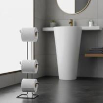 SUPORTE PARA PAPEL HIGIÊNICO 3 ROLOS CHÃO PRETO Aramado, para 3 Rolos, Compacto e Sofisticado