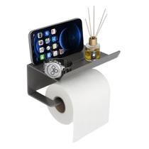 Suporte Para Papel Higiênico Premium Com Apoio Para Objetos Cinza Suporte Para Papel Higiênico Premium Com Apoio Para Objetos Cinza