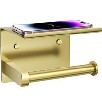 Suporte para Papel Higiênico Tindbea com Prateleira para Celular Dourado Escovado