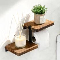 Suporte para papel higiênico YIGII com prateleira de bambu autoadesiva Suporte para papel higiênico YIGII com prateleira de bambu autoadesiva