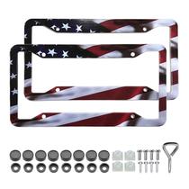 Suporte para Placa de Matrícula com 2 Bandeiras Americanas de Alumínio Suporte para Placa de Matrícula com 2 Bandeiras Americanas de Alumínio