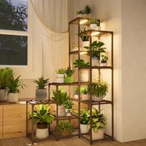 Suporte para Plantas Bamworld 139 cm em Madeira com Luz de Cultivo para Mais de 10 Vasos