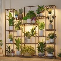 Suporte para plantas Bamworld, estante de madeira com 17 níveis e luz de cultivo Suporte para plantas Bamworld, estante de madeira com 17 níveis e luz de cultivo