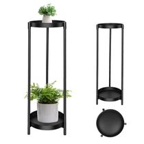Suporte para plantas CEFZUM de 2 níveis, 61 cm, metal preto, resistente à ferrugem