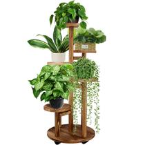 Suporte para plantas GEEBOBO, madeira de 5 camadas, 35x35x86cm, nogueira