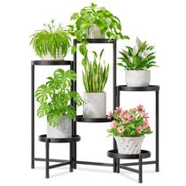 Suporte para plantas iDavosic.ly de metal, 6 níveis, para uso interno e externo, preto Suporte para plantas iDavosic.ly de metal, 6 níveis, para uso interno e externo, preto