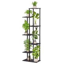 Suporte para plantas JEPRECO 7 Tier 8 em vaso de metal, madeira, interior, preto Suporte para plantas JEPRECO 7 Tier 8 em vaso de metal, madeira, interior, preto