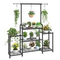 Suporte para plantas Simple Trending de metal, 3 níveis, com suporte suspenso, preto